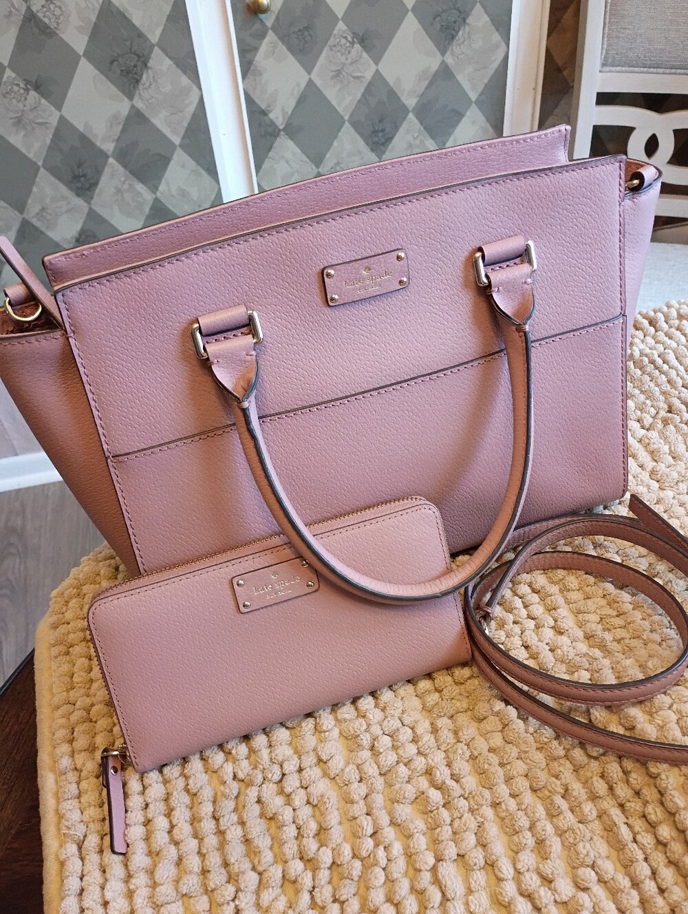 Kate spade pebble leather satchel and wallet set